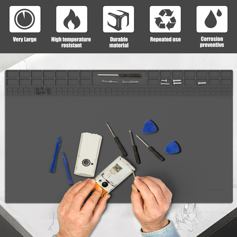 [Australia - AusPower] - 500°C Heat Resistant Soldering Mat Silicone 60 x 35 cm Soldering Mat Antistatic Repair Mat Soldering Pad Large Workbench Mat for BGA and Gun Soldering Iron Electronics Phone iPad Watches 
