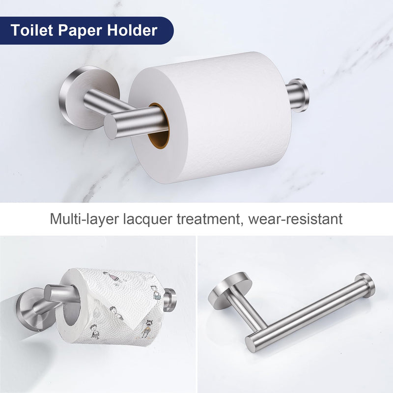Lairuier 5 Pieces Brushed Nickel Bathroom Accessories Set, 23.6 Inch Bath Towel Bar Set, SUS304 Stainless Steel Bathroom Hardware Set Round Toilet Paper Holder Set Wall Mounted 5-Piece Standard Set