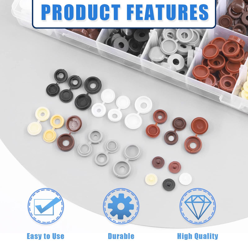 [Australia - AusPower] - Glarks 800Pcs 2 Styles 9 Colors Screw Cap Covers Assortment Kit, 300Pcs 4mm 5mm 6mm Hinged Screw Cover Caps Fold Screw Snap Covers Washer Flip Tops and 500Pcs Phillips Screws Head Hole Cap Covers Set 