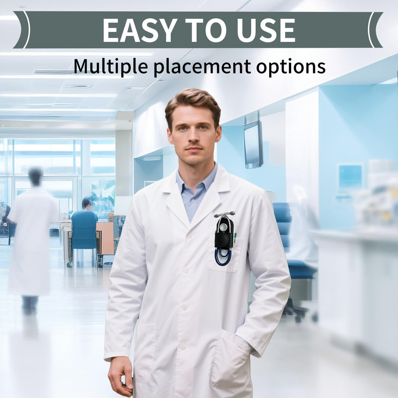 [Australia - AusPower] - Magnetic Stethoscope Holder Clip 2-Pack (Black & Pink) - Secure Hands-Free PU Leather Holster for Physicians, Nurses, EMT, Students - Fits 3M Littmann & Most Stethoscopes 