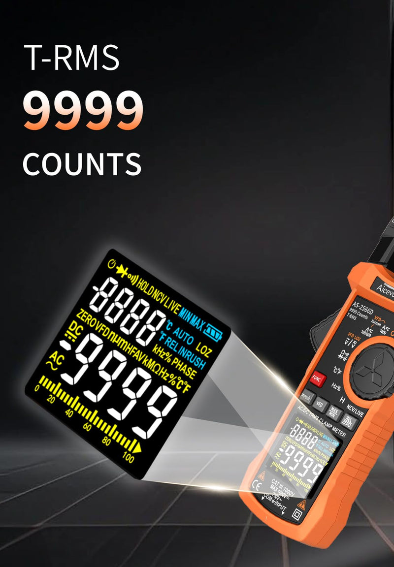 [Australia - AusPower] - Inrush Digital Clamp Meter Multimeter 1000A TRMS 6000 Counts, Amp Voltage Tester with VFD, LOZ Mode; Measures AC/DC Current Voltage Temperature Resistance Capacitance Frequency Continuity NCV 