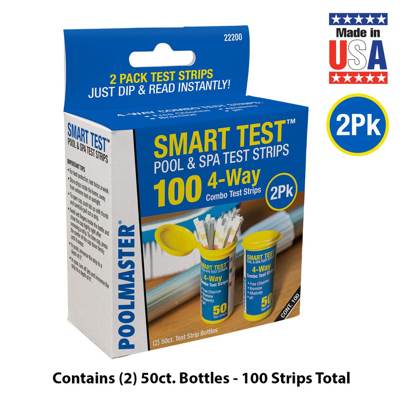 [Australia - AusPower] - Poolmaster 4-Way Swimming Pool & Spa Test Strips, 100 Count Total, Easy-to-Read Results, Fast, Accurate Chlorine, Bromine, Alkalinity & pH Testing for Pools, Spas & Hot Tubs, Made in the USA 4 Way Test Strips 2 Pack 