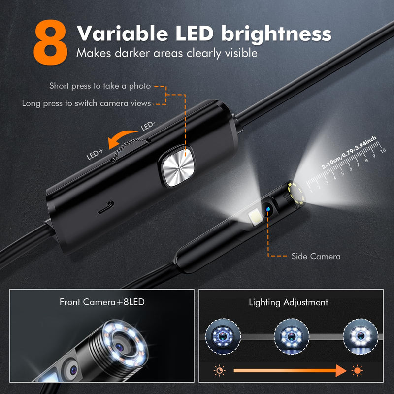 [Australia - AusPower] - Dual Lens Endoscope Camera with Light TLMUSE Borescope 1920P HD Inspection Camera with Light, IP67 Waterproof Borescope Camera with Light Scope Camera Endoscope Camera for Android, iPhone, iPad Dual Lens-16.5FT 