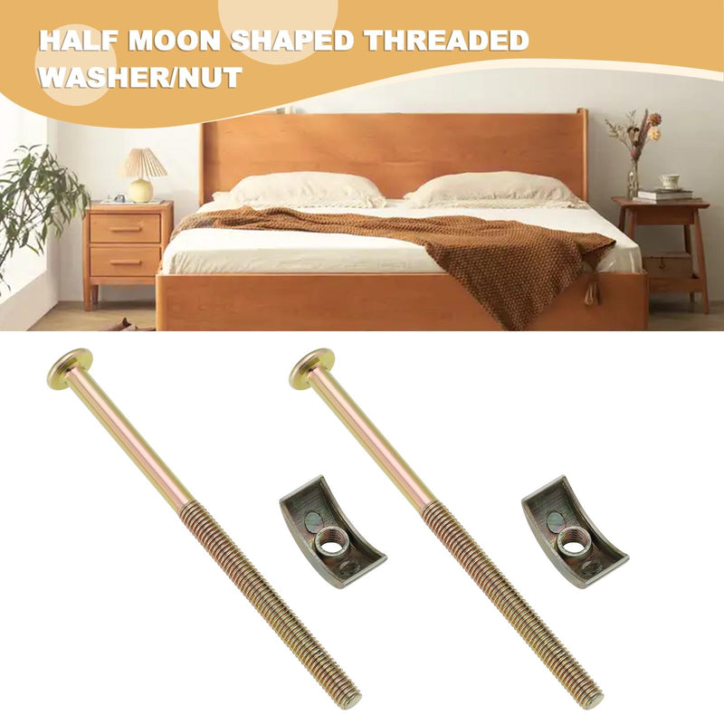 [Australia - AusPower] - 16 Sets M6 Furniture Connecting Bolts Half Moon Threaded Washers for Bunk Bed Baby Bed Table Chair Board Connection 100mm 