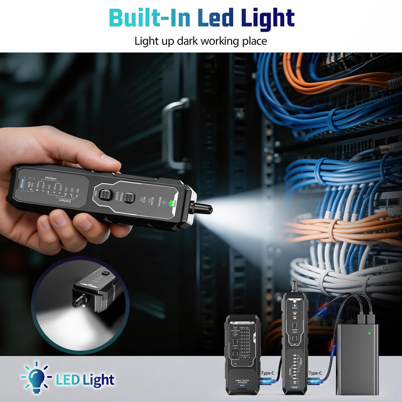 Network Cable Tester, RJ45 RJ11 Wire Tracer & Ethernet Tester, CAT5 CAT6 CAT6a CAT7 UTP STP, PoE NCV Crimp Test, 9-Wire Shield, Polarity, Line Finder for LAN Cable Maintenance