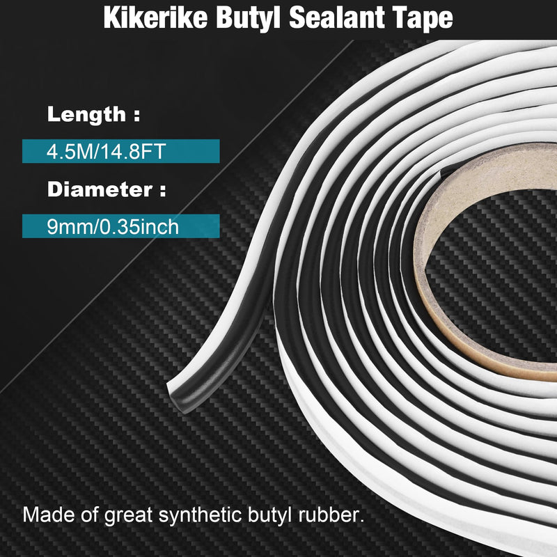 [Australia - AusPower] - Butyl Rubber Tape Headlight Glue Sealant Rope 14.8Ft Diameter 9mm Butyl Putty Foam Strip Butyl Rubber Caulk Sealer for Automotive (Car RV Truck Marine) Window Door Windshield Sealing - Black, 1 Roll 