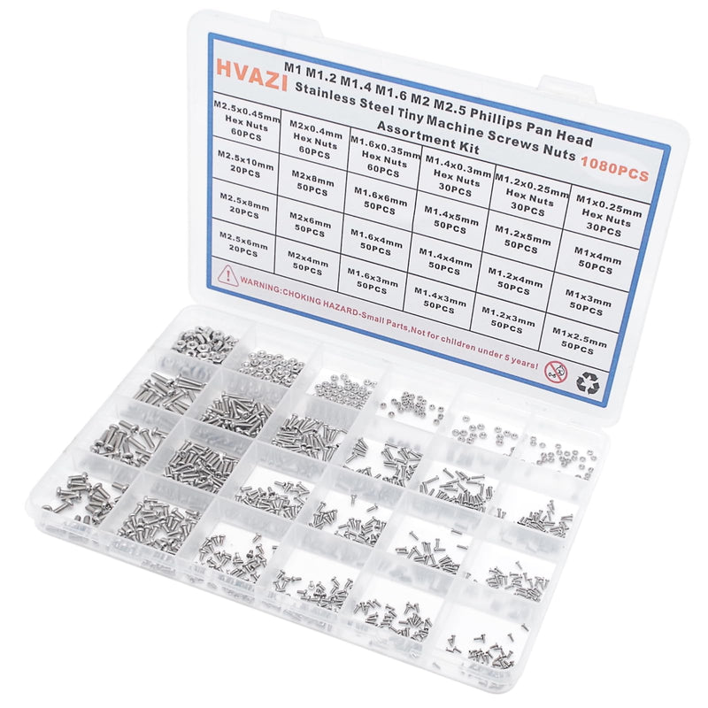 [Australia - AusPower] - Metric M1 M1.2 M1.4 M1.6 M2 M2.5 304 Stainless Steel Phillips Pan Head Tiny Machine Screws Nuts Assortment Kit M1M1.2M1.4M1.6M2M2.5 
