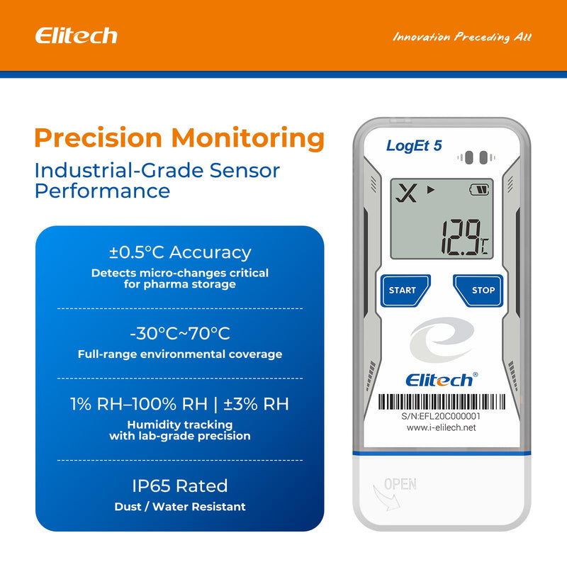 Elitech Bluetooth Temperature Data Logger, USB Moisture Logger -30°C to 70°C, Auto PDF/CSV Reports, Windows/macOS Bluetooth + temperature + humidity