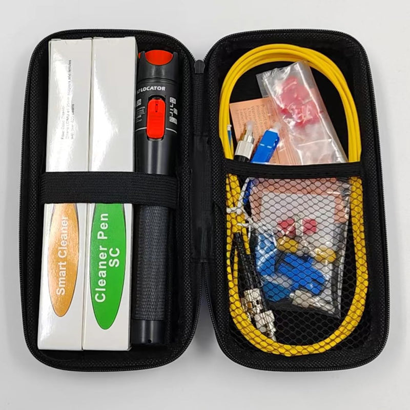 [Australia - AusPower] - Fiber Optic Cable Troubleshoot Kit - 50Km VFL Fiber Optic Visual Fault Locator, SM FC - LC Adapter, LC/SC/ST/FC Coupler, 2 Cleaners, 3 Kind Dust Cap and 3 Short Patch Cords Black & Red 