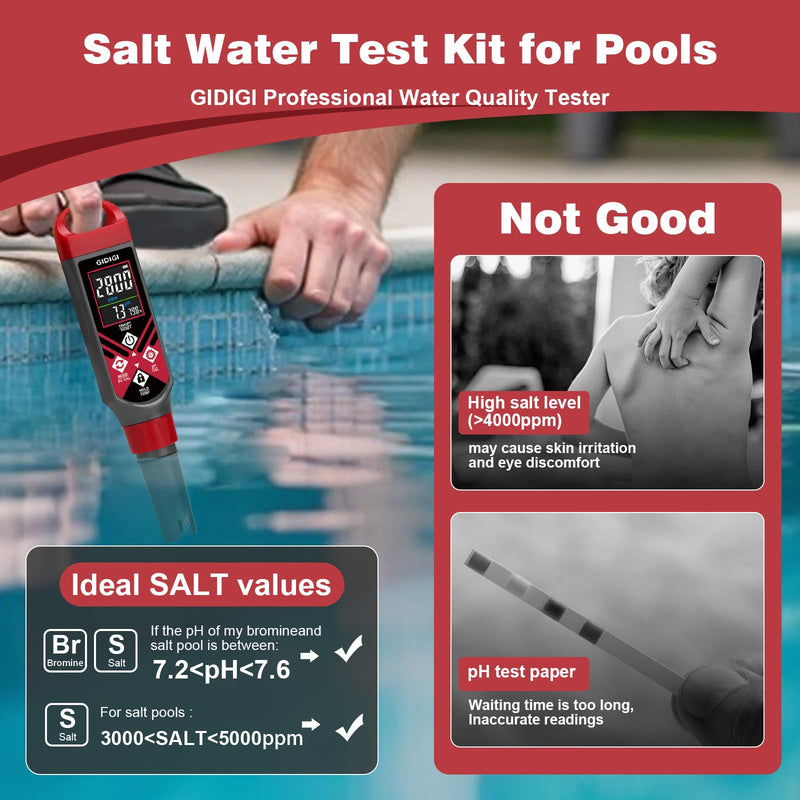 [Australia - AusPower] - pH Buffer Solution 4/7/10 & Digital Pool Salt Tester with Color Screen for Pool Aquarium Hot Tub Hydroponics 0.1 High Accuracy Salinity Tester Pool Water Testing Kit for Saltwater Aquarium 