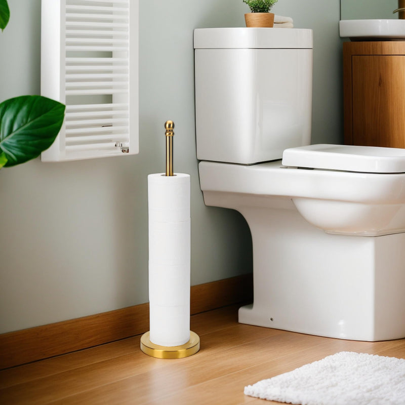 Songtec Toilet Paper Holder Stand Reserve for Bathroom, Holds 4/5 Rolls, Compact TP Roll Holder Storage, Stainless Steel (Gold) Gold