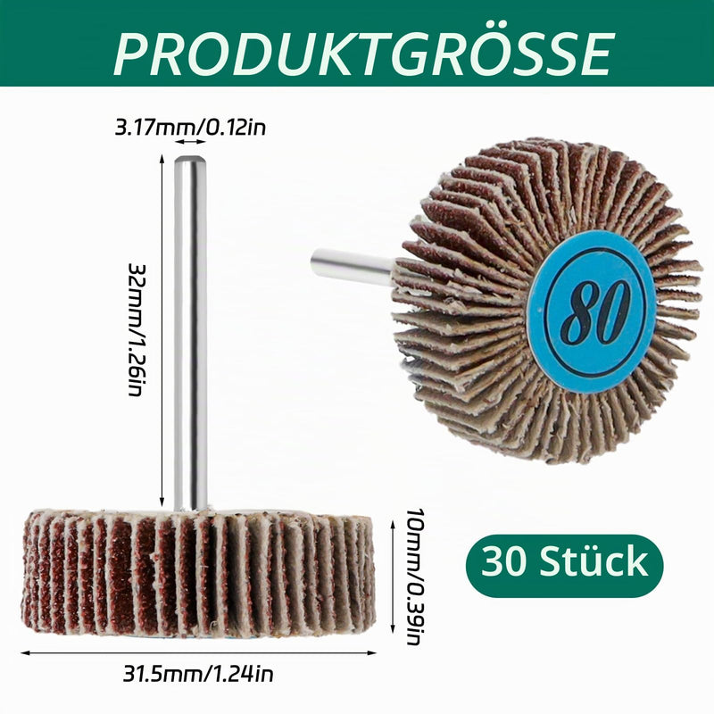 Pack of 30 Sanding Fans, 80 Grit Flap Sander, Fan Sander, Polishing Accessories, Polishing Disc for Sandpaper, Abrasive Polishing Wheels for Dremel Rotary Tools