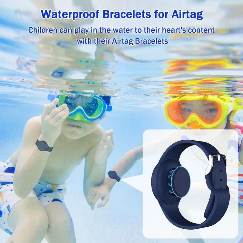 [Australia - AusPower] - R-fun Waterproof Air Tag Bracelets for Kids [2 Pack] Compatible with Apple Air Tag Finders with Soft Silicone,Anti Lost GPS Item Finders Case Cover for Kids,Night Blue/Black Night Blue/Black 