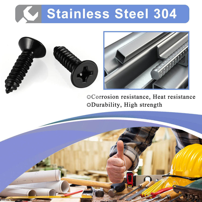 [Australia - AusPower] - 100PCS #10 x 1" Flat Head Sheet Metal Screws Phillips Drive Wood Screws, Black Oxide 304 Stainless Steel 18-8, Self Tapping 100 #10×1" (100 pcs) 
