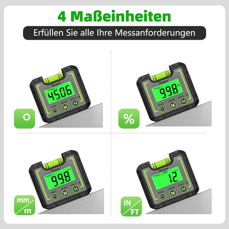 Huepar Digital Spirit Level, Mini Electronic Protractor, Digital Level Box with V-Groove Magnetic Base & Backlight, LCD Chamfer Gauge, Inclinometer for Carpentry, Construction, 0~360° AG01