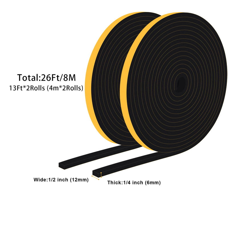 [Australia - AusPower] - Weather Stripping Door Seal Strip, Strong Adhesive, Lightproof, Soundproof, Weatherproof Foam Tape Insulation For Sliding Door, Front Door Frame, Windows (1/2 In x 1/4 In x 26Ft) High Density 1/2 In x 1/4 In x 26Ft 