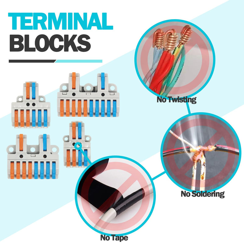 [Australia - AusPower] - 4PCS DIN Rail Terminal Blocks with 8PCS Removable Rail Clip Quick Wiring Cable Connectors Push-in Conductor Terminal Block (2 in 8 out) 2 IN 8 OUT 
