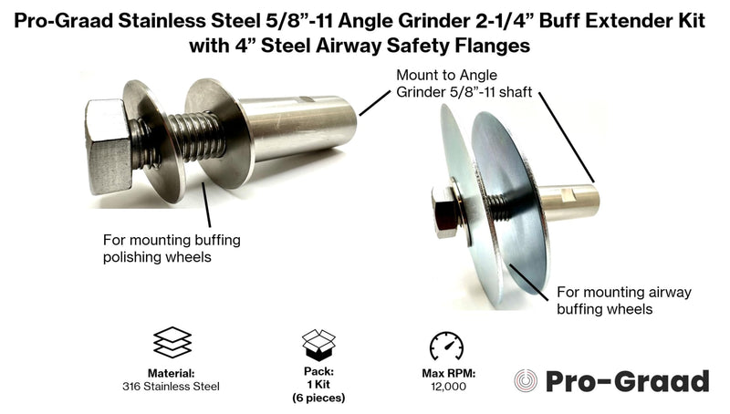 [Australia - AusPower] - Stainless Steel 5/8”-11 Angle Grinder Buff Extender Kit, Airway Buffing Polishing Wheel 2-1/4” Extension Shaft, Threaded Arbor Extension Adapter with 4” Steel Airway Safety Flanges 2-1/4" Angle Grinder Buff Extender Kit with 4" Airway Safety Flanges 