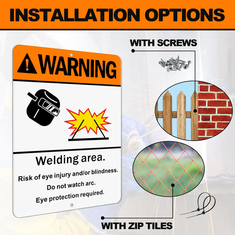 2 Pack Warning Welding Area Sign - 9 x 12 Inches Eye Protection Required Welding Safety Sign Vertical Weatherproof Aluminum Material for Welder Construction Site Industrial Warehouse