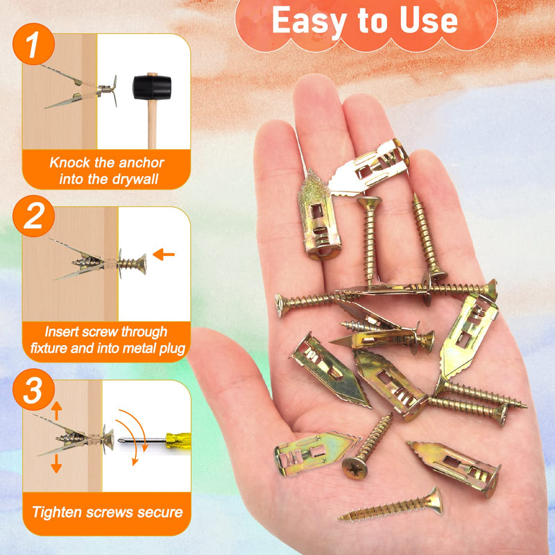 100Pcs Self Drilling Drywall Anchors with Screws, Ahier 50Pcs Metal Self-drilling Anchors and 50Pcs Screws Kit, No Drill Or Holes in Wall for Fixing TV, Shelf, Cabinet, Curtains, Calligraphy