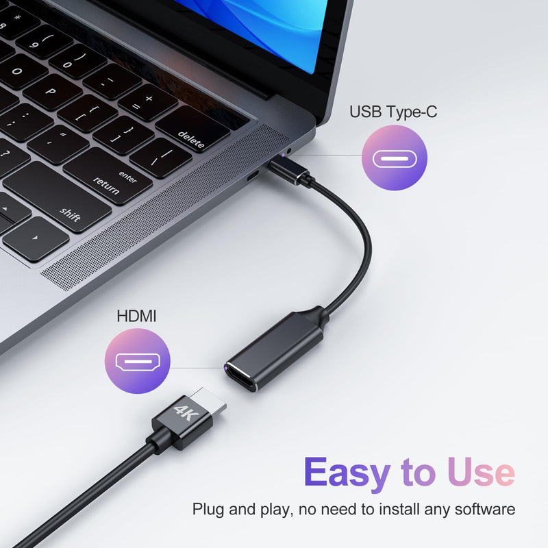 [Australia - AusPower] - RayCue USB C to HDMI Adapter 4K, USB Type-C to HDMI Adapter [Thunderbolt 3/4 Compatible] with iPhone 15 Pro/Max, MacBook Pro/Air 2023, iPad Pro, iMac, S23, XPS, Surface and More 1 pack Black 