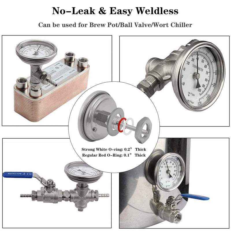 [Australia - AusPower] - Ferroday Stainless Steel Thermometer Dial Thermometer 1/2 NPT Homebrew Kettle Thermometer With Lock Nut & O-ring ( 0-220ºF, -10-100ºC) 