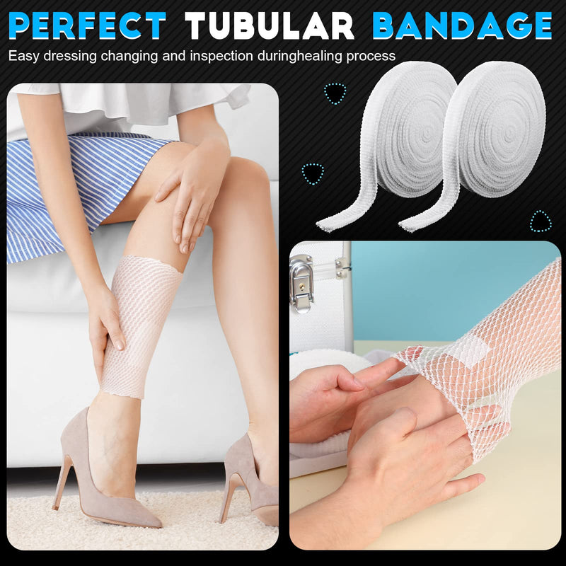 [Australia - AusPower] - 2 Rolls Tubular Bandage Elastic Net Wound Dressing Stretch Dressing Retainer Tubular Elastic Gauze Bandage for Wound Arm, without The Use of Adhesive Tape (Size 4/1.57 Inch x 16.4 Yard Stretched) Size 4 for Arm, Leg or Foot 