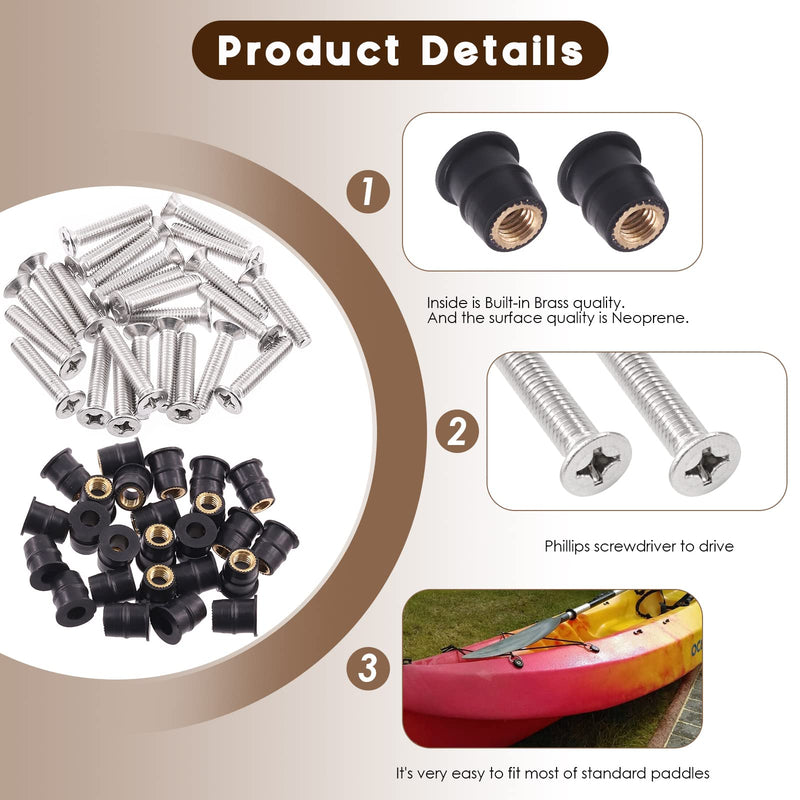 [Australia - AusPower] - 50Pcs M6 Neoprene Well Nut with M6 x 30mm Stainless Steel Screws, Rubber Well Nuts Fairing Fasteners for Windscreen Motorcycle Kayak Boats 50 