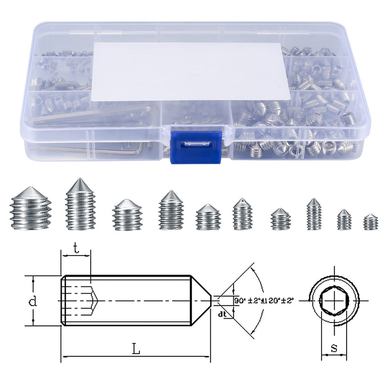 [Australia - AusPower] - 400 Pcs Set Screw Assortment Kit, Hex Allen Head Socket Cup Point Screws Set, Metric M3/M4/M5/M6/M8 nternal Hex Drive Grub Set Screws for Door Handles, Bathroom Fixture, with Hex Wrenches 
