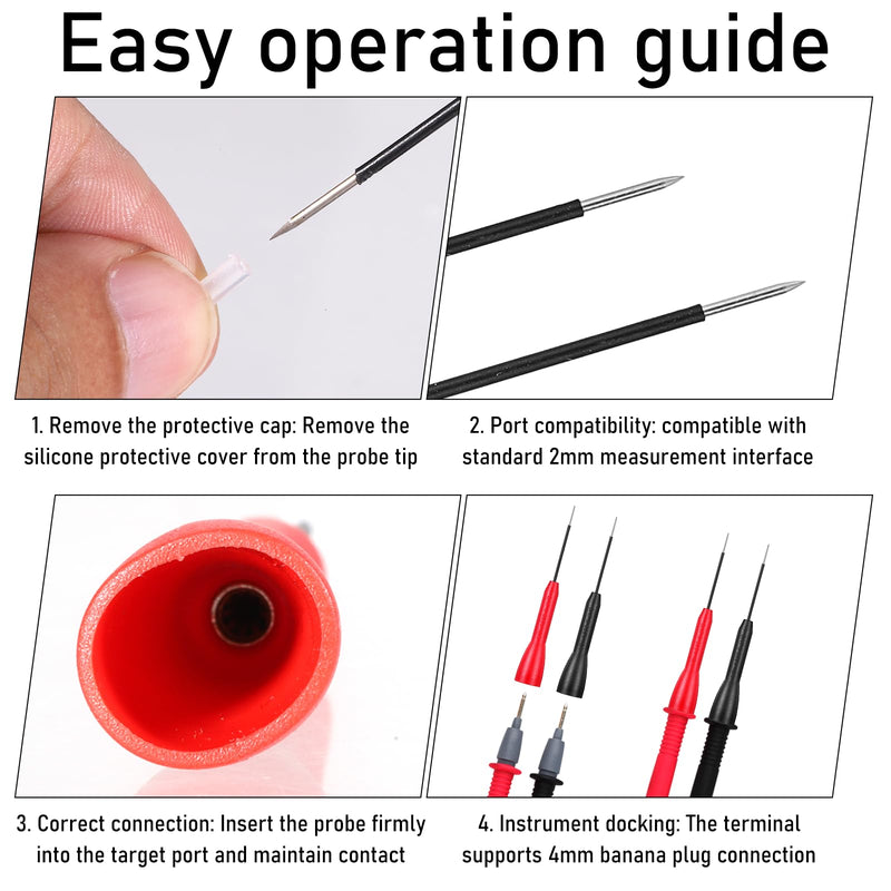 [Australia - AusPower] - 4 Pack 2mm Extended Needle Test Probes 600V/10A Non-Destructive Multimeter Test Probe for Leads Piercing Needles Multimeter Probes for Fluke Meter TestLead 