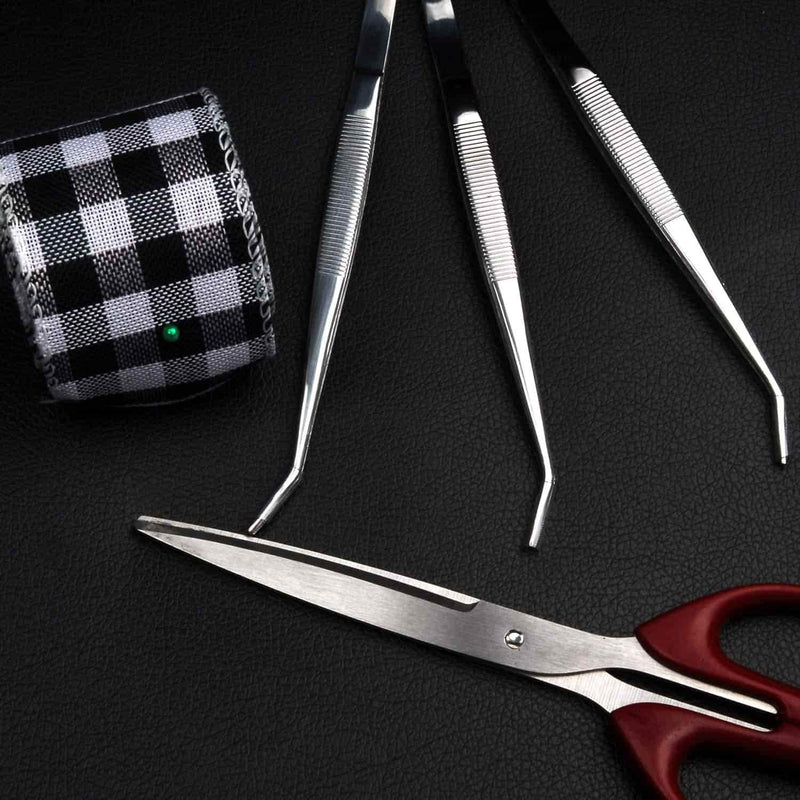 [Australia - AusPower] - Dental tools-Stainless Steel Tweezers with Curved Serrated Tip Multipurpose Forceps for Family Oral Care Denture Teeth Cleaning 