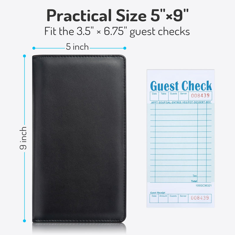 [Australia - AusPower] - Server Book High Volume, Expandable Server Books for Waitress, Waiter Book, Sturdy Leather Waitress Book with 2 Zipper Pockets and Magnetic Pocket, Server Books Booklet Fit Server Apron (Black) Black 