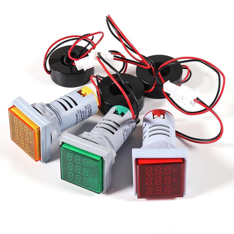 [Australia - AusPower] - 3PCS AC Current Voltage Amperage Power Energy Panel Meter LCD Digital Display Ammeter Voltmeter Multimeter with CT AC 60-500V 0-100A 20-75 Hz Multi-Function Power Monitor Yellow+Red+Green 