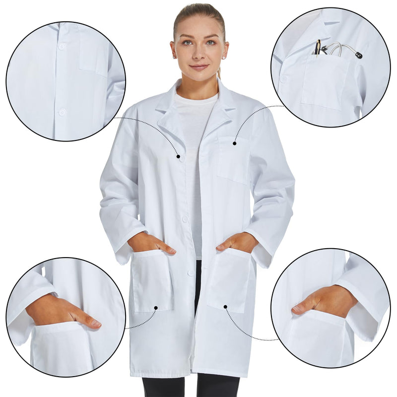 [Australia - AusPower] - Professional Lab Coat for Women Men Long Sleeve, White, Unisex Small 