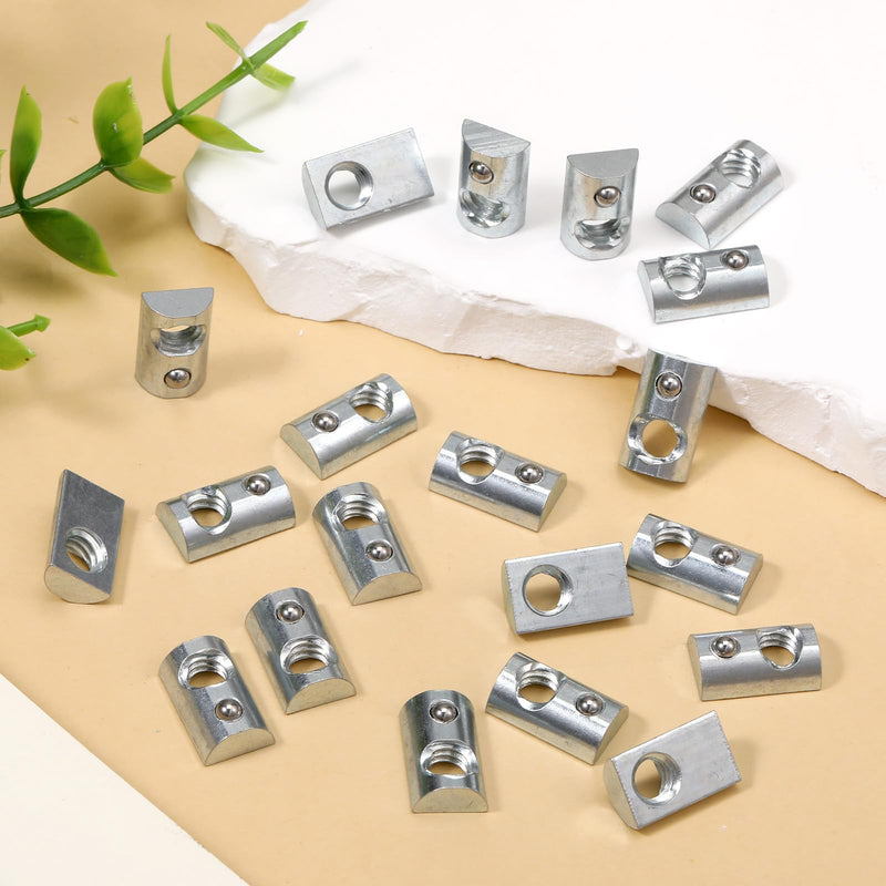 [Australia - AusPower] - 20 Packs T-Nuts 1/4-20, 1/4-20 Steel Roll in T-Nuts with Ball Spring, Threaded T Slot Nuts Accessory Hardware for 10 Series Aluminum Extrusion Profiles Rail 