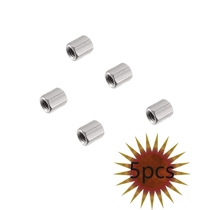 [Australia - AusPower] - 5PCS M5 X 0.8-Pitch 10mm Length 304 Stainless Steel Metric Hex Coupling Nut 