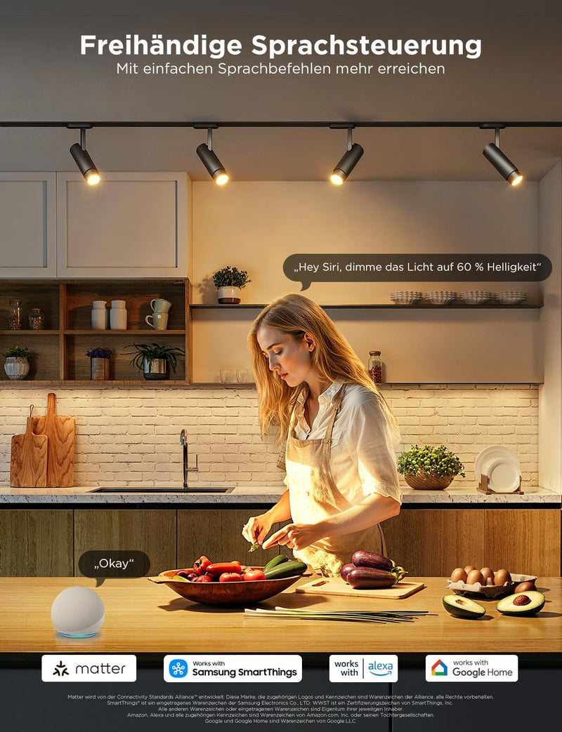 Govee GU10 Light Bulb, LED, RGBWW, Smart Bulb, Works with Matter, Alexa, Google Home, 400 lm, Wi-Fi, LED Lamp, Dimmable, Color-Changing, 56 Scenes, Synchronization with Music, Pack of 4