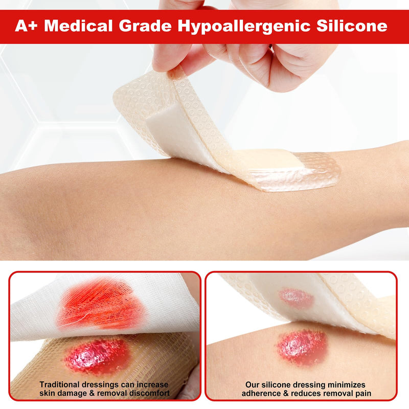 [Australia - AusPower] - 2"x5"?Pack of 10) Silicone Foam Wound Dressing - Waterproof Adhesive Bandages with Bordered - Super Absorbent & Breathable for Optimal Wound Care 2 X 5 Inches?pack of 10) 
