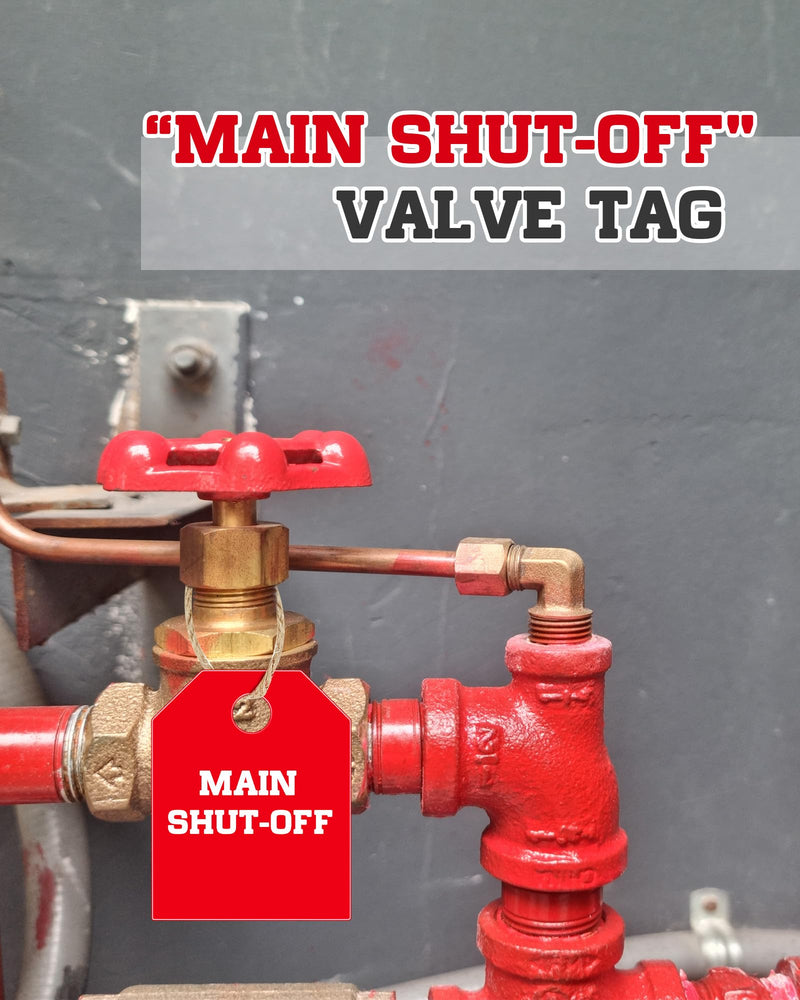 [Australia - AusPower] - 20 Pcs Main Shut Off Valve Tags 2 x 2.5 Inches Plastic Valve Identifier Tag Plumbing Identification Pipe Tags, White and Red 