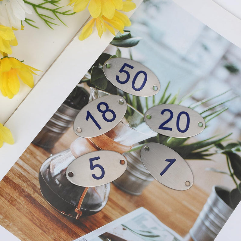 Oval Locker Cabinet Numbers, 304 Stainless Steel Engraved Table Signage Tags Labels - Blue Numbers 1 to 50