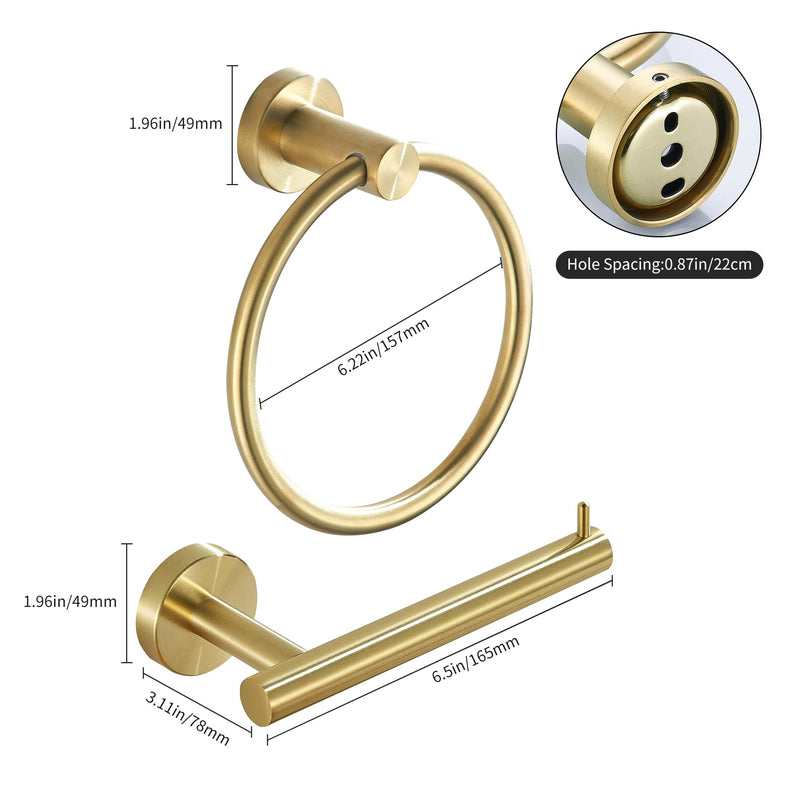 WINCASE Gold Toilet Paper Holder Towel Ring, Brushed Gold Bathroom Hardware Set, Hand Towel Holder Toilet Paper Roll Holder Wall Mount, Rustic Farmhouse Rustproof Stainless Steel 2 Pieces