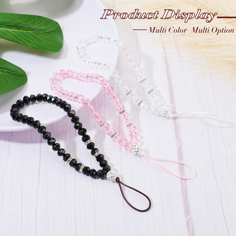 [Australia - AusPower] - Weewooday 3 Pieces Cell Phone Lanyard Strap Phone Charm Bling Crystal Beads Hand Wrist Lanyard Strap Beaded Women's Wristlet Black, White, Pink 