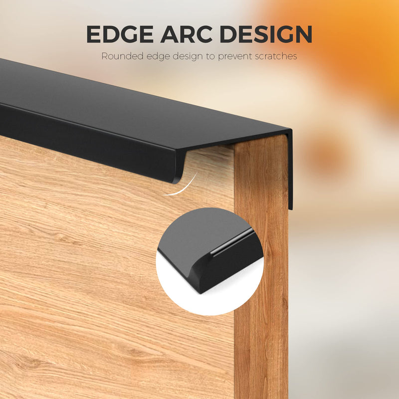 10 Pack Finger Pulls for Cabinets - 224mm/8.8in Hole Center Black Handles | 300mm/11.81" Overall Length, Edge Pulls, Concealed Tab Kitchen Drawers Pulls, Easy Install, Screws Included, Rust-Resistant 10