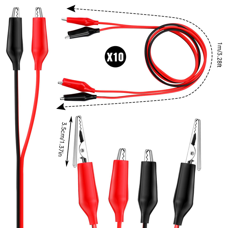 [Australia - AusPower] - EBOOT 20 Pcs Alligator Clips Electrical, 40 Inches Test Leads with Alligator Clips, Double-Ended Jumper Wires for Electrical Testing, Circuit Connection, Experiment 10 