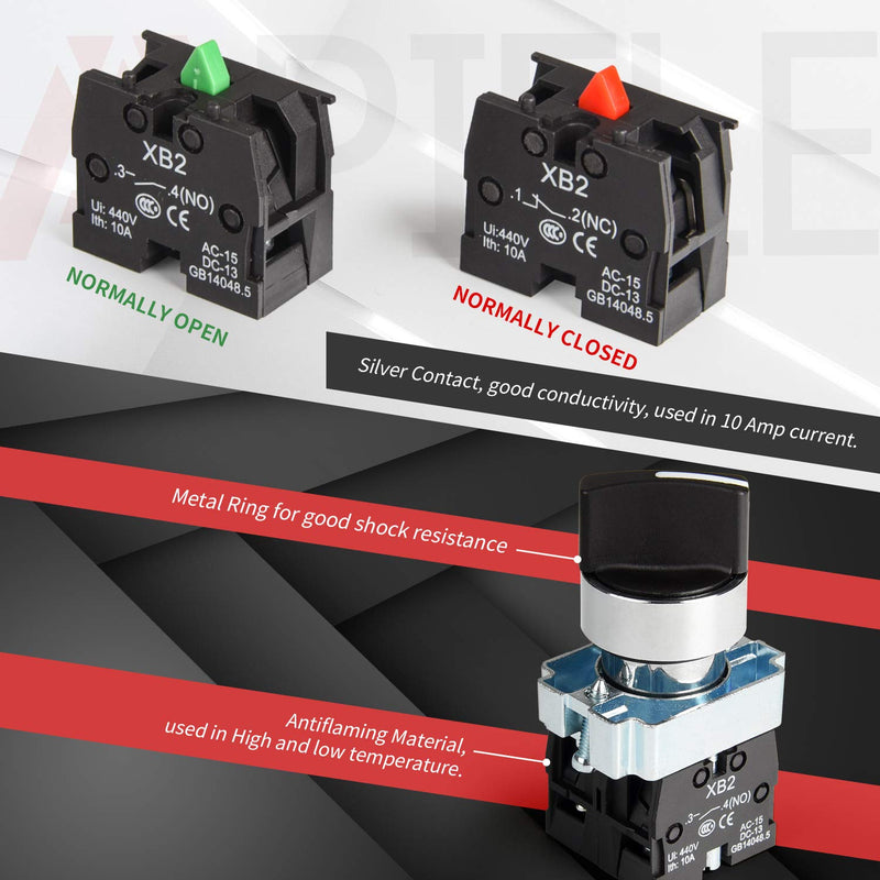 [Australia - AusPower] - APIELE (Pack of 2) 22mm 3 Position Selector Switch Maintained 2NO XB2-20X/31 (3 Position Maintained) 3 Position Maintained 