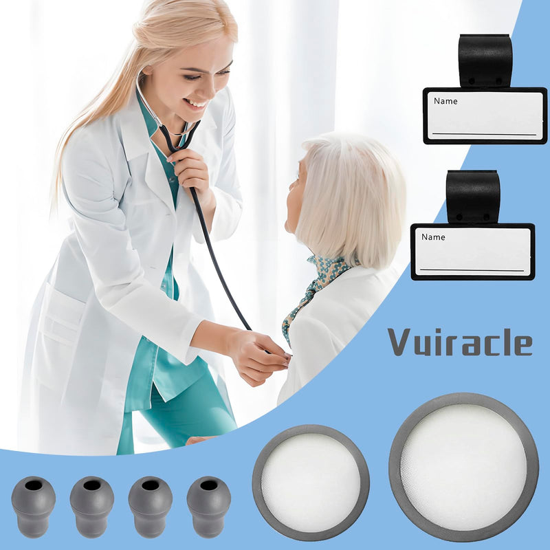 [Australia - AusPower] - Stethoscope Replacement Part Kit - Diaphragm & Ear Tips for Littmann Classic 3, Cardiology 3 & 4 - Grey Silicone 