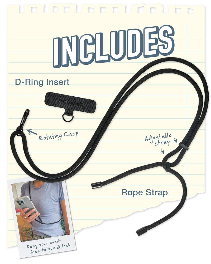 [Australia - AusPower] - Smartish Phone Lanyard - Case Clinger - Universal iPhone Holder with Detachable Crossbody Shoulder Neck Strap - Adjustable Black Rope Rope Strap 