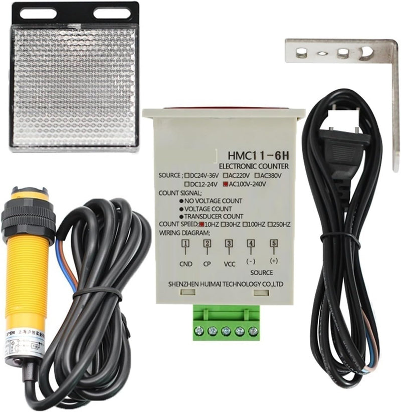 [Australia - AusPower] - 0-999999 Digital LED Counter +PhotoElectric Switch Sensor +Reflector Automatic Conveyor Belting 100-240VAC 6 Digits Mini Customer Traffic Counter Electronic Totalizer 