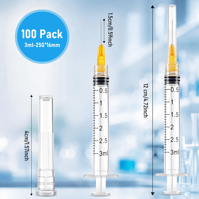 Pack of 100 3 ml/cc Plastic Tubes with Scale, Precise Liquid Dosage, Transparent Design, 25g × 16 mm, for General Applications | Transparent measuring tubes for ink, glue, oil, resin, laboratory, DIY, crafts 25g-16mm