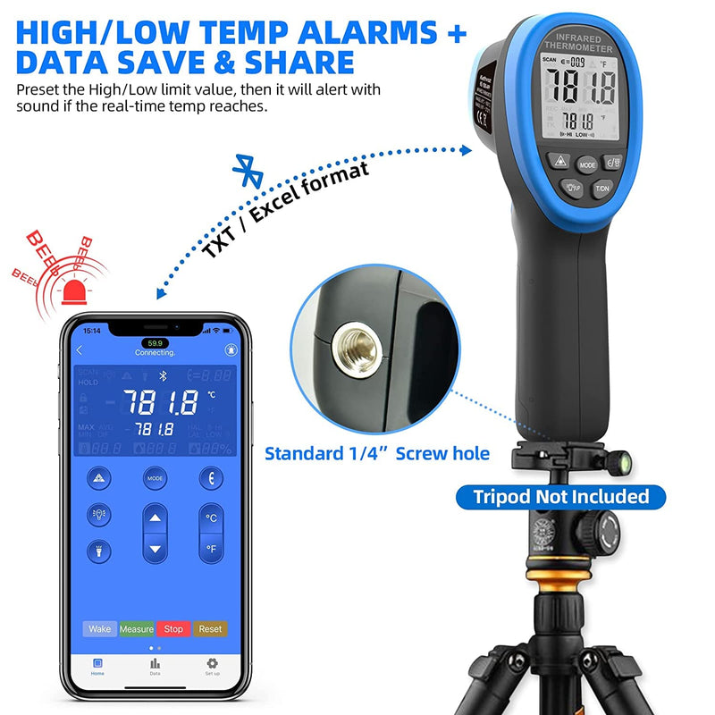 [Australia - AusPower] - Digital Infrared Thermometer Gun, Kethvoz Dual Laser 30:1 Infrared Thermometer Gun Measure Temp -58℉~2732℉, Industrial Pyrometer for Cooking Grilling Pizza Oven HVAC 1500APP Thermometer w/ Data Logging 1500APP 